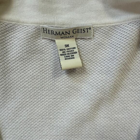 Herman Geist Woman Long Line Waffle Knit Cardigan SZ 3X Short Sleeve Cream Class - Picture 3 of 8